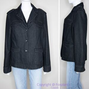 NWOT Attention women's black jean‎ jacket with epaulette, size 14